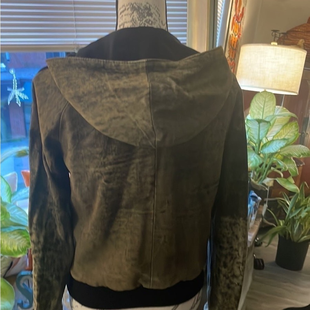 Preview  GREEN DISTRESSED Leather Vintage  Bomber Jacket  VERY SOFT Sz Euro 44 - Picture 13 of 15